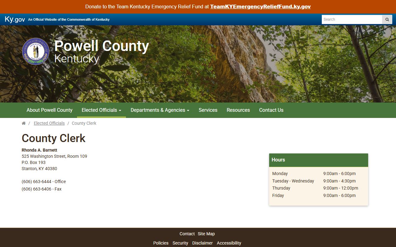 Powell County clerk records source showing County Clerk office separate from Circuit Court Clerk case records
