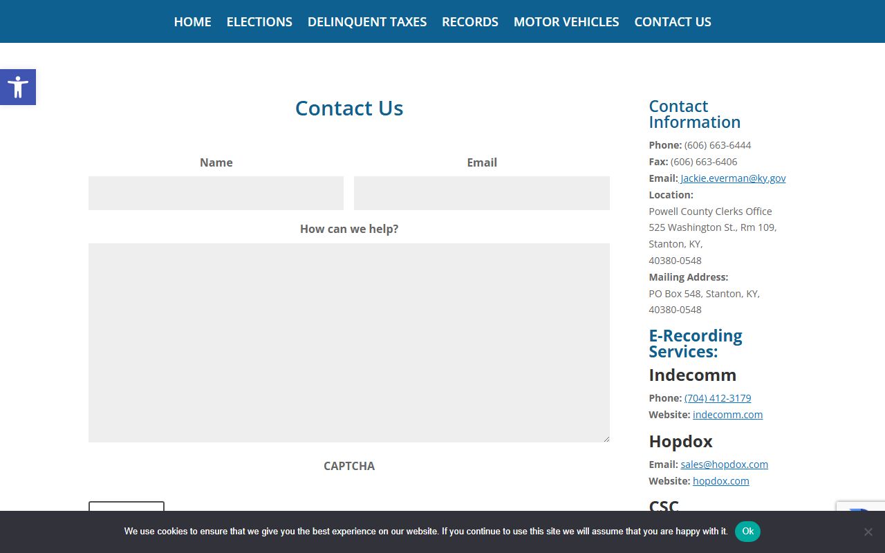 Powell County clerk records contact source for County Clerk records separate from court records