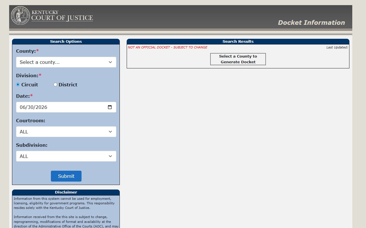 Powell County court dockets Kentucky public docket portal