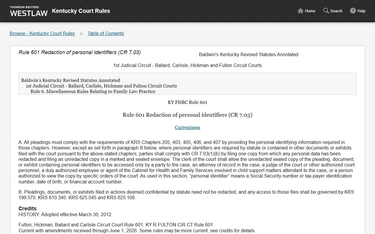 Powell County court records Kentucky CR 7.03 redaction rule