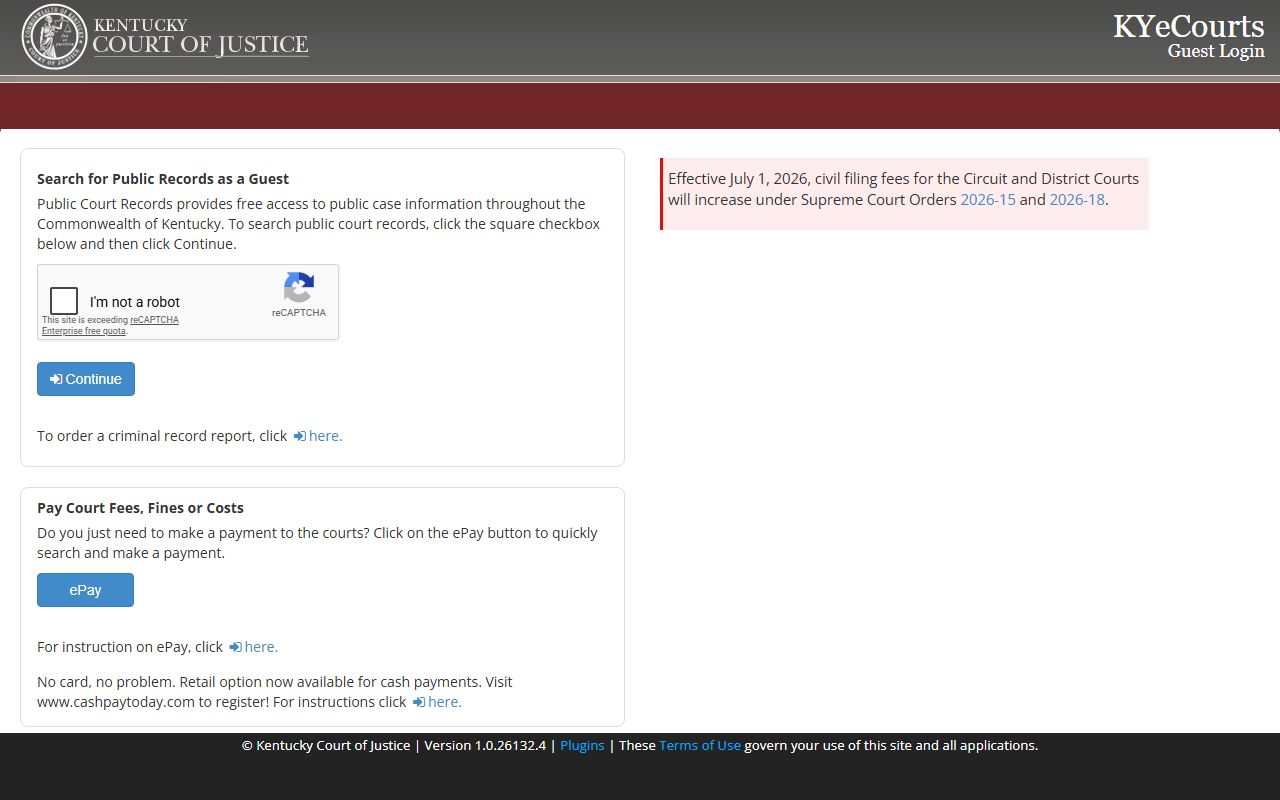Powell County court records KYeCourts public records guest login