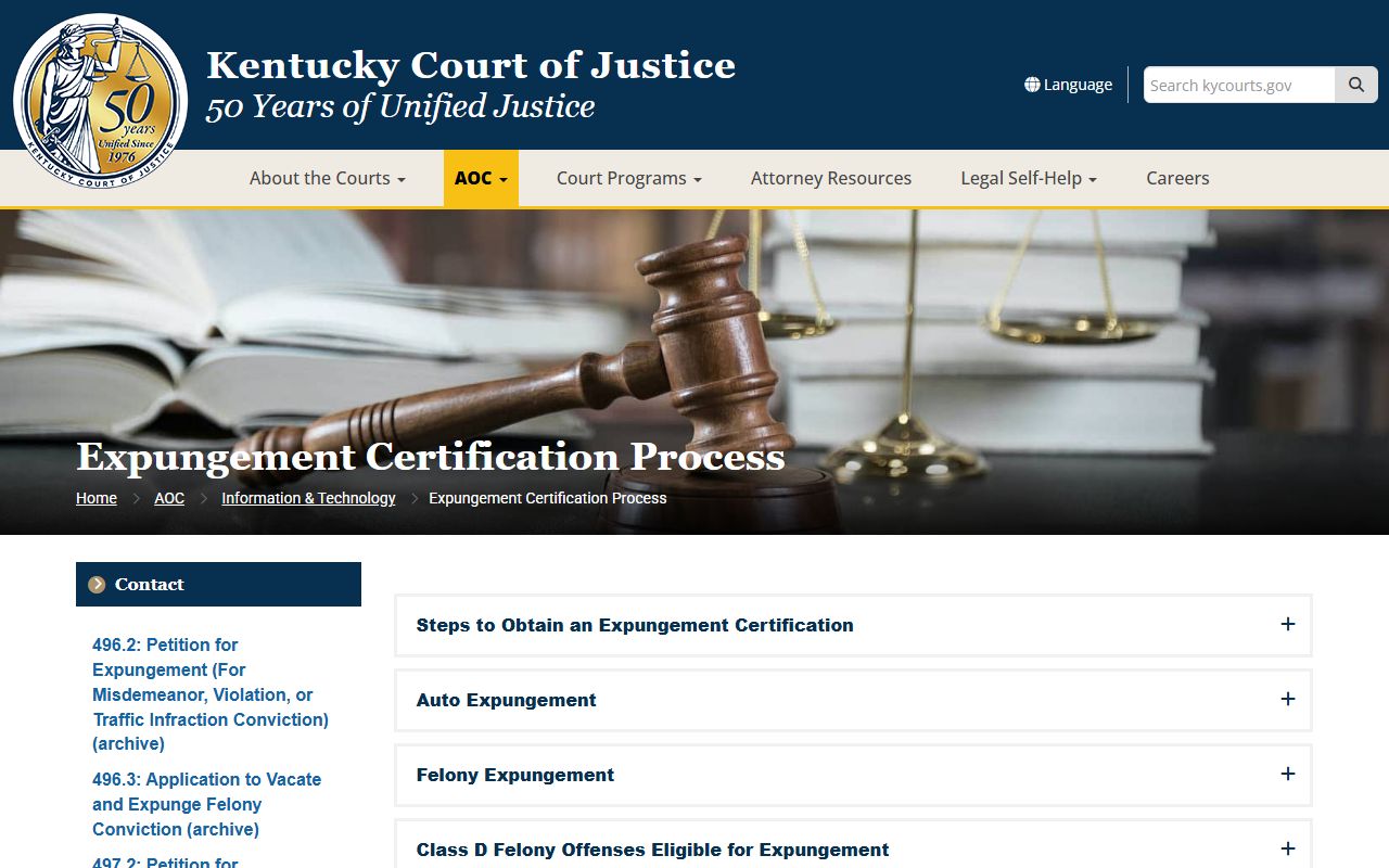 Powell County criminal court records Kentucky expungement certification process