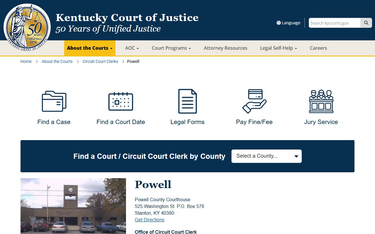 Powell County court records courthouse page
