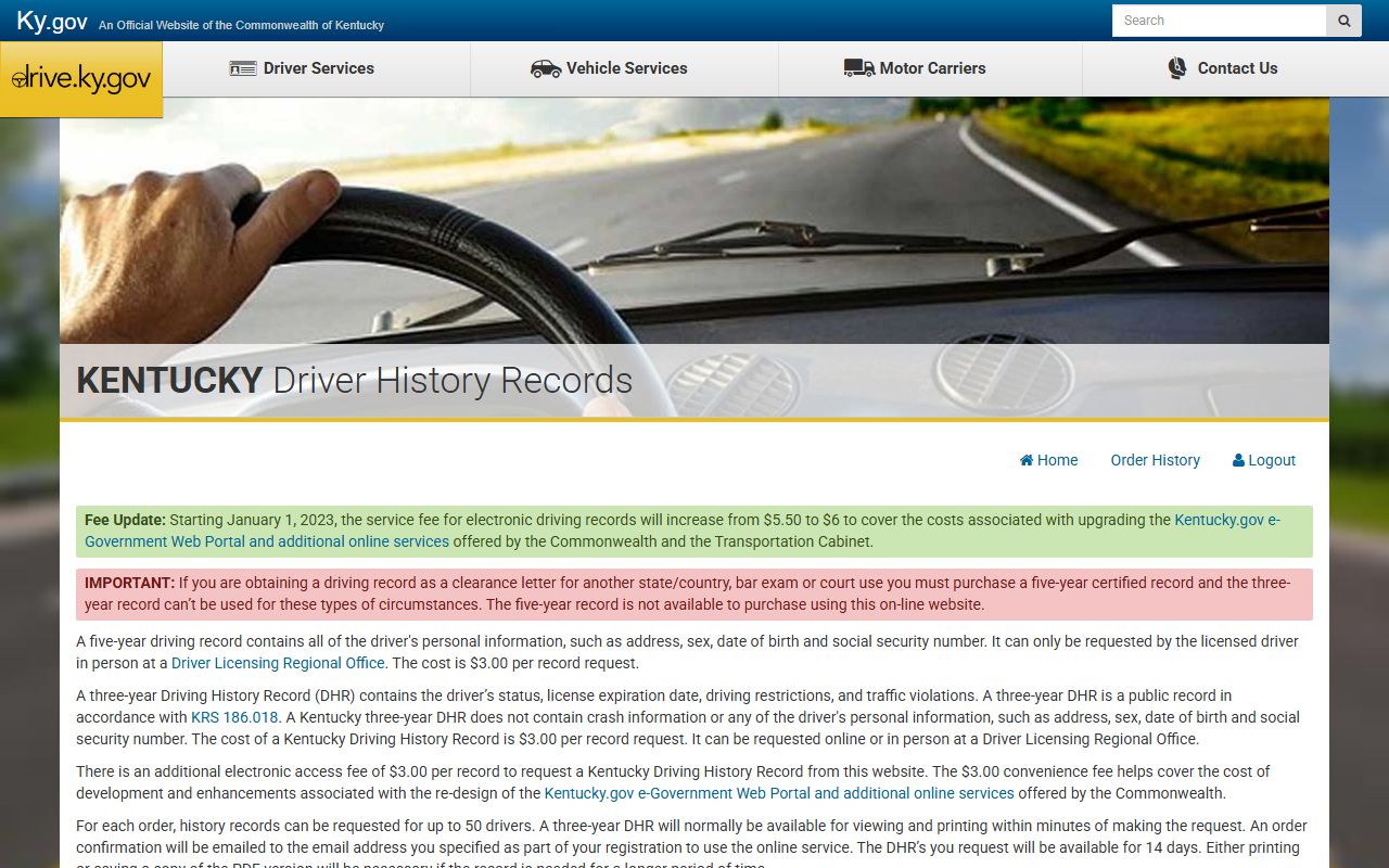 Powell County traffic court records online Kentucky Driver History Record service