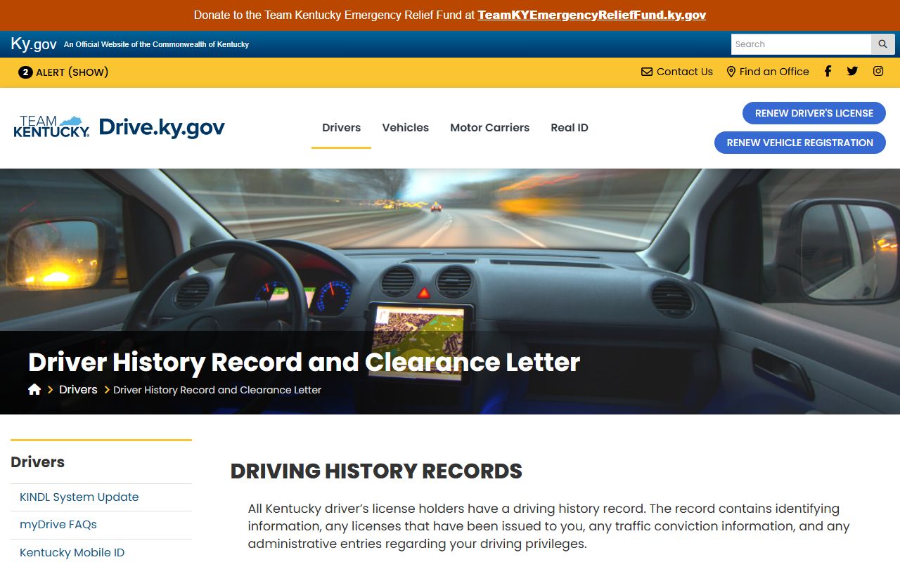 Powell County traffic court records Kentucky Driver History Record instructions