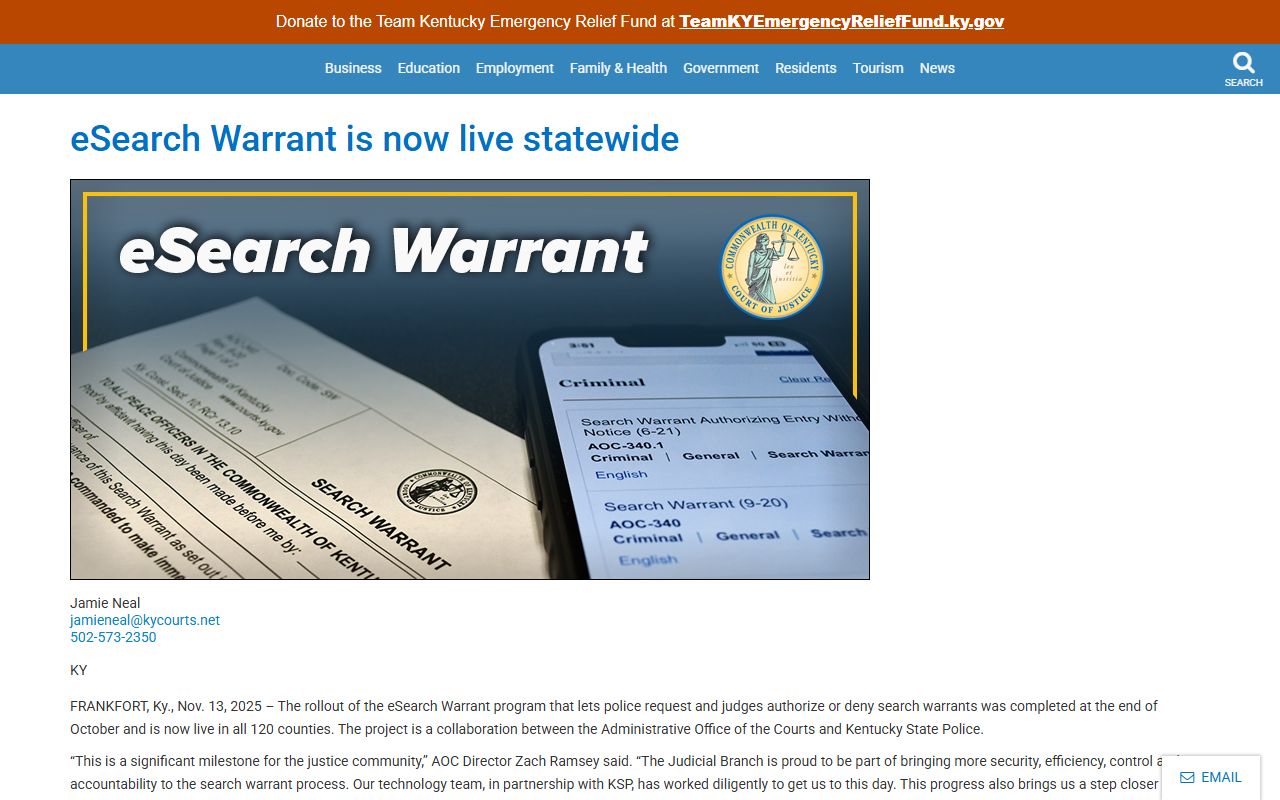 Powell County warrant records Kentucky eSearch Warrant rollout notice
